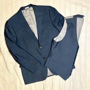 JF J. Ferrar Navy Suit Jacket & Vest Slim Fit Size 42R